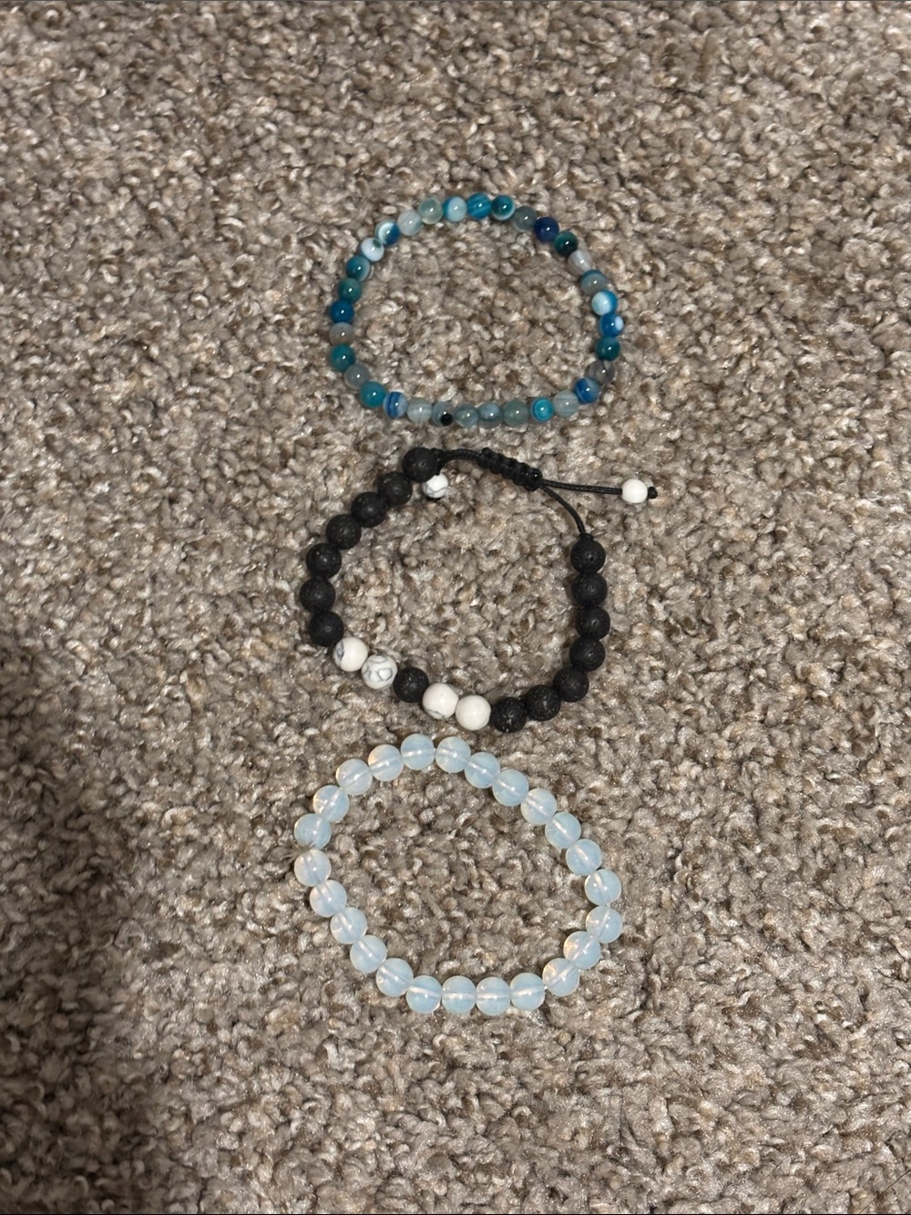 Triple Beaded Bracelet Set - Blue, Black, White